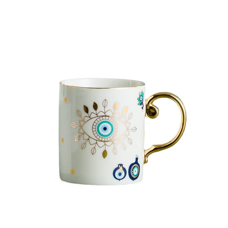 Geometric Evil Eye Mug | Gold Handle Morning Beverage Use-Mug-Homefinn