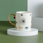 Geometric Evil Eye Mug | Gold Handle Morning Beverage Use-Mug-Homefinn