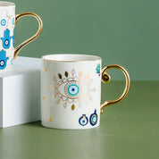 Geometric Evil Eye Mug | Gold Handle Morning Beverage Use-Mug-Homefinn
