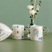 Geometric Evil Eye Mug | Gold Handle Morning Beverage Use-Mug-Homefinn