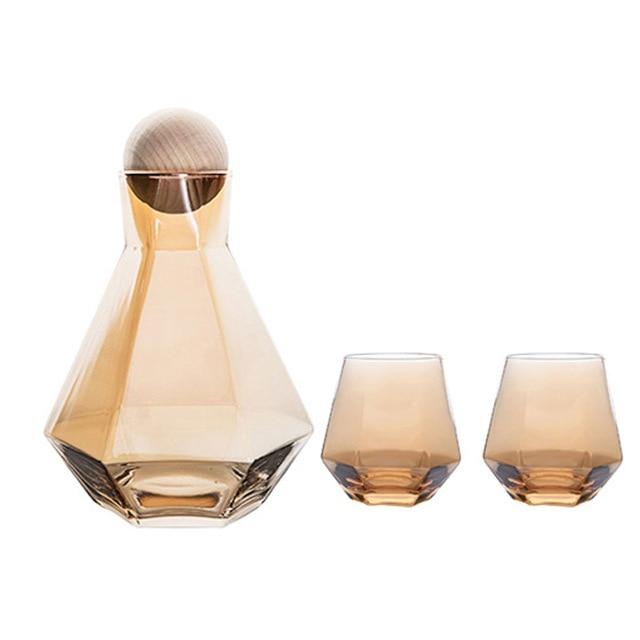 Geometric Faceted Decanter Glass Set | Matching Tumblers Dining Entertaining Use-Drinkware Set-Homefinn