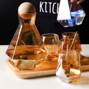 Geometric Faceted Decanter Glass Set | Matching Tumblers Dining Entertaining Use-Drinkware Set-Homefinn