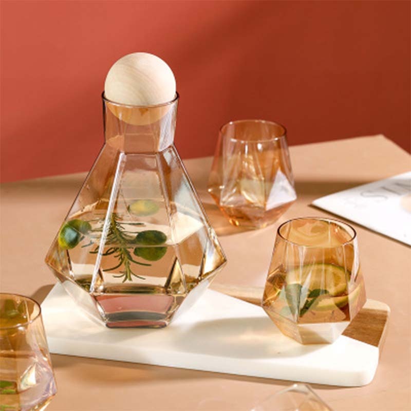 Geometric Faceted Decanter Glass Set | Matching Tumblers Dining Entertaining Use-Drinkware Set-Homefinn