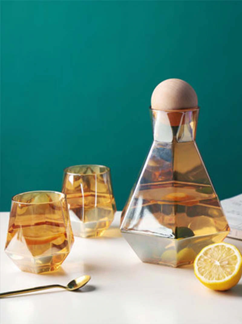 Geometric Faceted Decanter Glass Set | Matching Tumblers Dining Entertaining Use-Drinkware Set-Homefinn