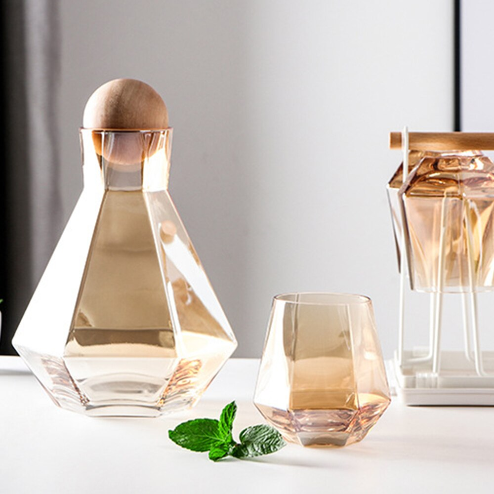 Geometric Faceted Decanter Glass Set | Matching Tumblers Dining Entertaining Use-Drinkware Set-Homefinn