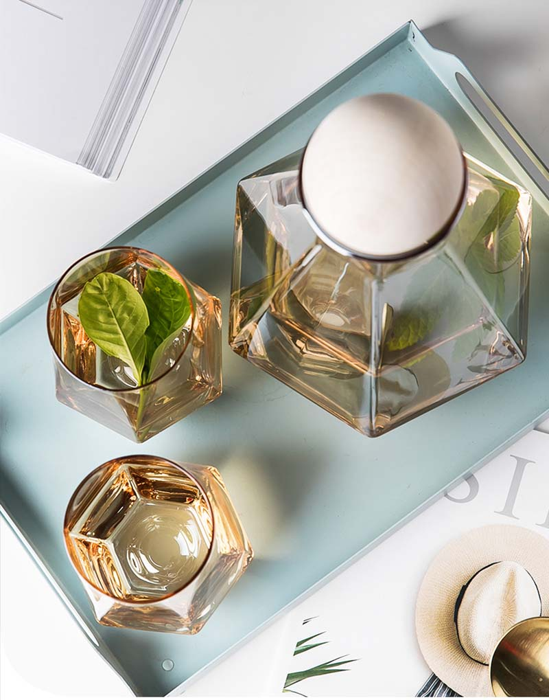 Geometric Faceted Decanter Glass Set | Matching Tumblers Dining Entertaining Use-Drinkware Set-Homefinn