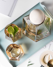Geometric Faceted Decanter Glass Set | Matching Tumblers Dining Entertaining Use-Drinkware Set-Homefinn