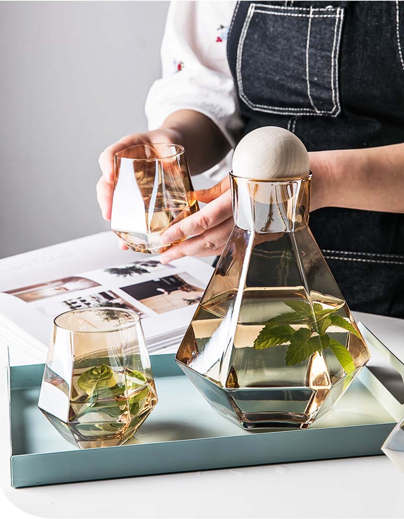 Geometric Faceted Decanter Glass Set | Matching Tumblers Dining Entertaining Use-Drinkware Set-Homefinn