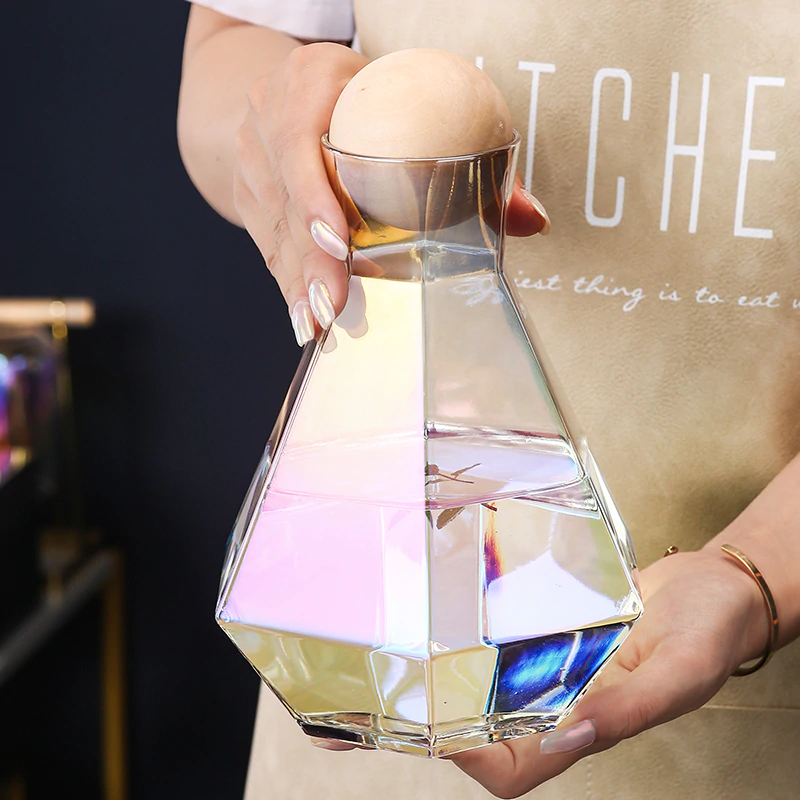 Geometric Faceted Decanter Glass Set | Matching Tumblers Dining Entertaining Use-Drinkware Set-Homefinn
