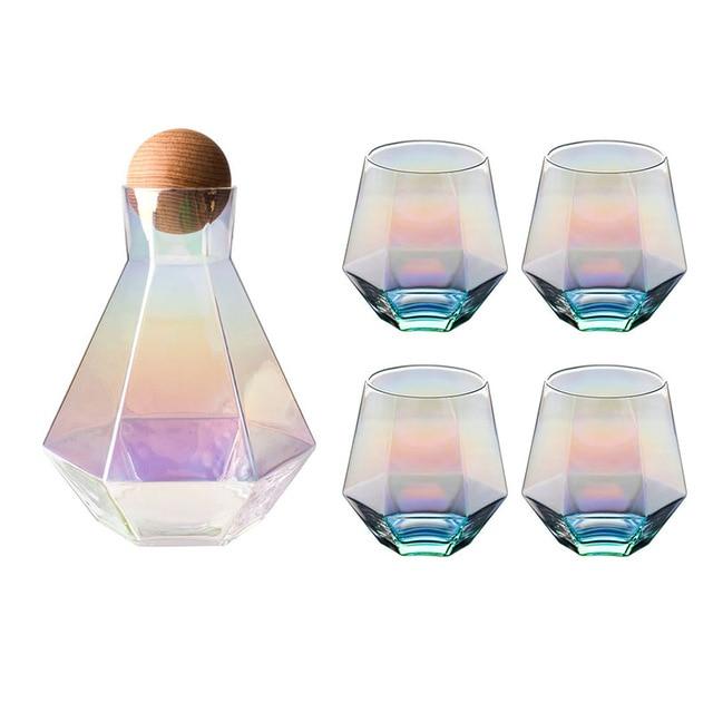 Geometric Faceted Decanter Glass Set | Matching Tumblers Dining Entertaining Use-Drinkware Set-Homefinn