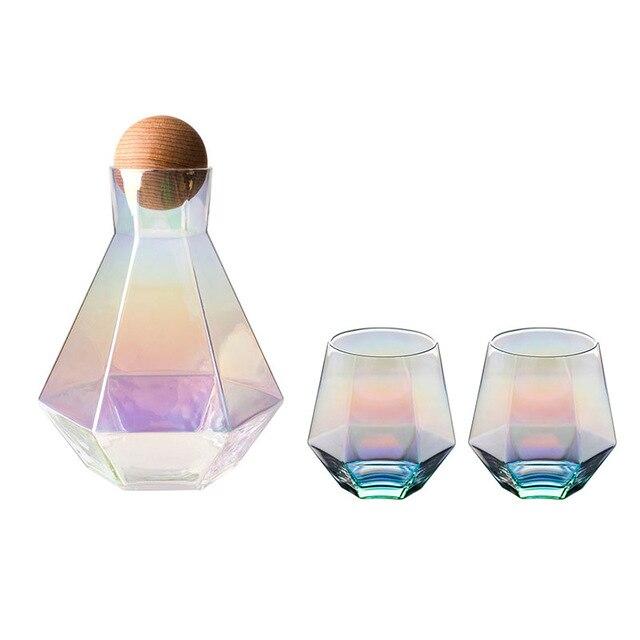 Geometric Faceted Decanter Glass Set | Matching Tumblers Dining Entertaining Use-Drinkware Set-Homefinn