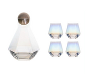 Geometric Faceted Decanter Glass Set | Matching Tumblers Dining Entertaining Use-Drinkware Set-Homefinn