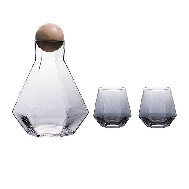 Geometric Faceted Decanter Glass Set | Matching Tumblers Dining Entertaining Use-Drinkware Set-Homefinn