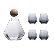 Geometric Faceted Decanter Glass Set | Matching Tumblers Dining Entertaining Use-Drinkware Set-Homefinn