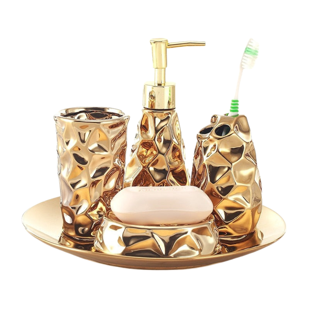 Geometric Textured Bathroom Accessory Set | Matching Dispenser Storage Countertop Use-Bathroom Accessory Set-Homefinn