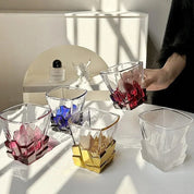 Geometric Transparent Drinking Glass | Faceted Base Textured Beverage Use-Glass-Homefinn