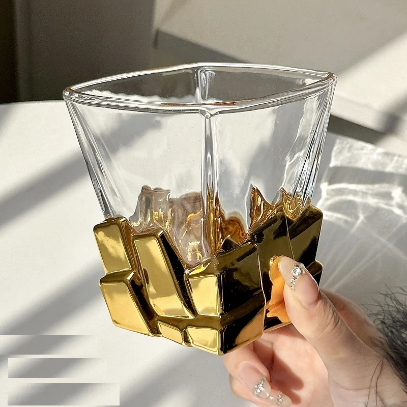 Geometric Transparent Drinking Glass | Faceted Base Textured Beverage Use-Glass-Homefinn