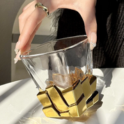 Geometric Transparent Drinking Glass | Faceted Base Textured Beverage Use-Glass-Homefinn
