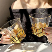 Geometric Transparent Drinking Glass | Faceted Base Textured Beverage Use-Glass-Homefinn