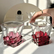 Geometric Transparent Drinking Glass | Faceted Base Textured Beverage Use-Glass-Homefinn