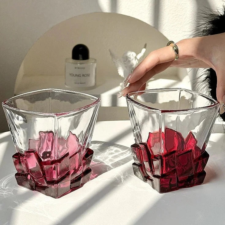 Geometric Transparent Drinking Glass | Faceted Base Textured Beverage Use-Glass-Homefinn