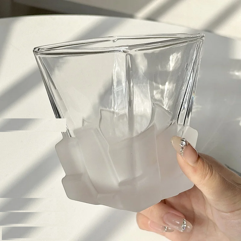 Geometric Transparent Drinking Glass | Faceted Base Textured Beverage Use-Glass-Homefinn