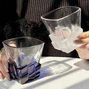 Geometric Transparent Drinking Glass | Faceted Base Textured Beverage Use-Glass-Homefinn