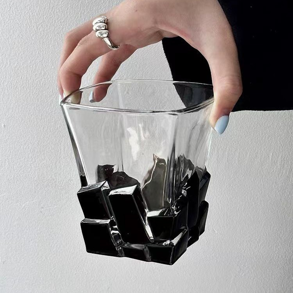 Geometric Transparent Drinking Glass | Faceted Base Textured Beverage Use-Glass-Homefinn