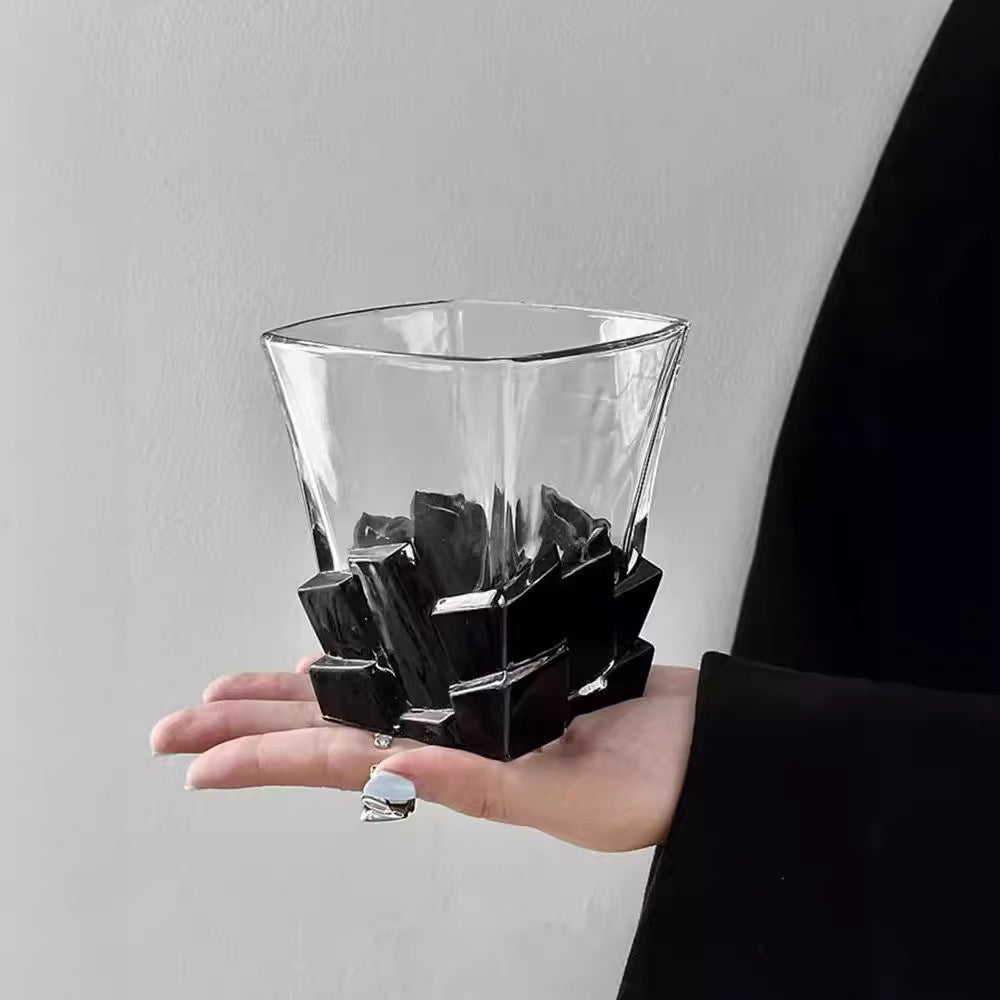 Geometric Transparent Drinking Glass | Faceted Base Textured Beverage Use-Glass-Homefinn
