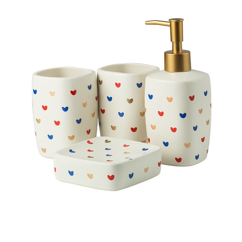 Heart Pattern Bathroom Accessory Set | Matching Dispenser Tumbler Countertop Use-Bathroom Accessory Set-Homefinn