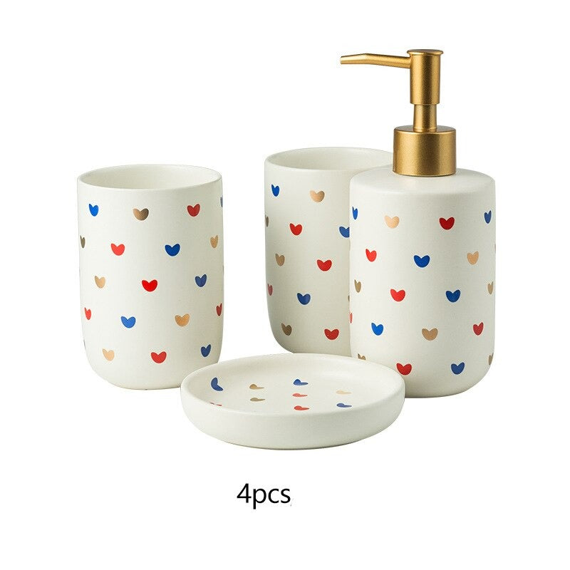 Heart Pattern Bathroom Accessory Set | Matching Dispenser Tumbler Countertop Use-Bathroom Accessory Set-Homefinn