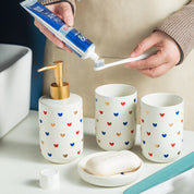 Heart Pattern Bathroom Accessory Set | Matching Dispenser Tumbler Countertop Use-Bathroom Accessory Set-Homefinn