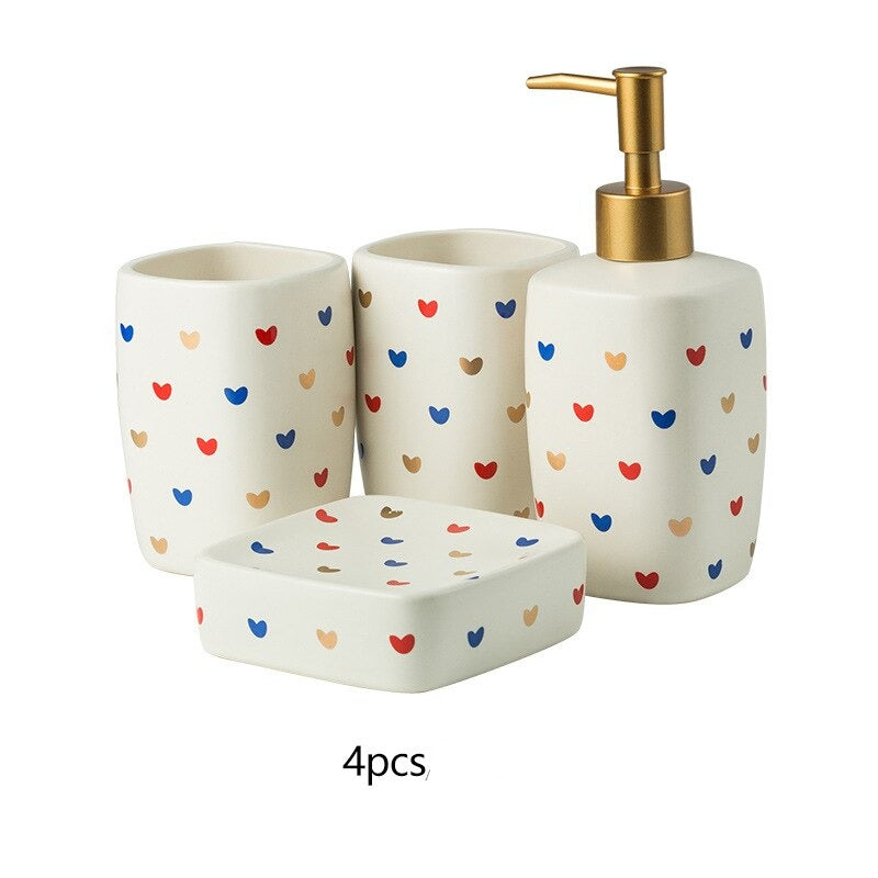 Heart Pattern Bathroom Accessory Set | Matching Dispenser Tumbler Countertop Use-Bathroom Accessory Set-Homefinn