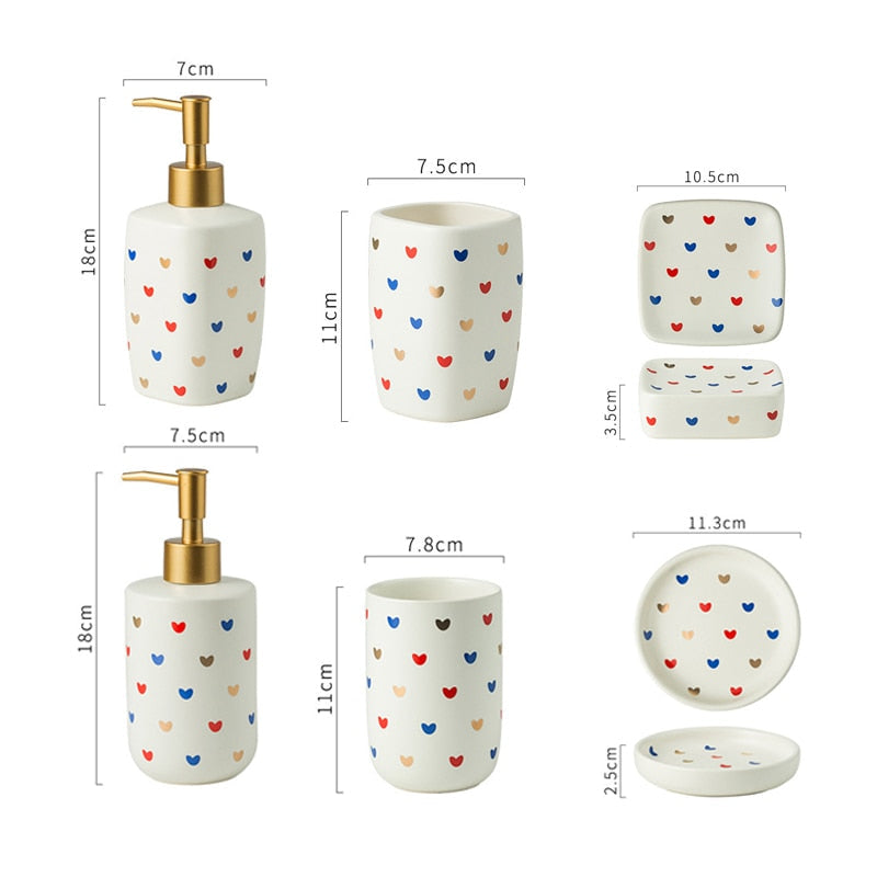 Heart Pattern Bathroom Accessory Set | Matching Dispenser Tumbler Countertop Use-Bathroom Accessory Set-Homefinn