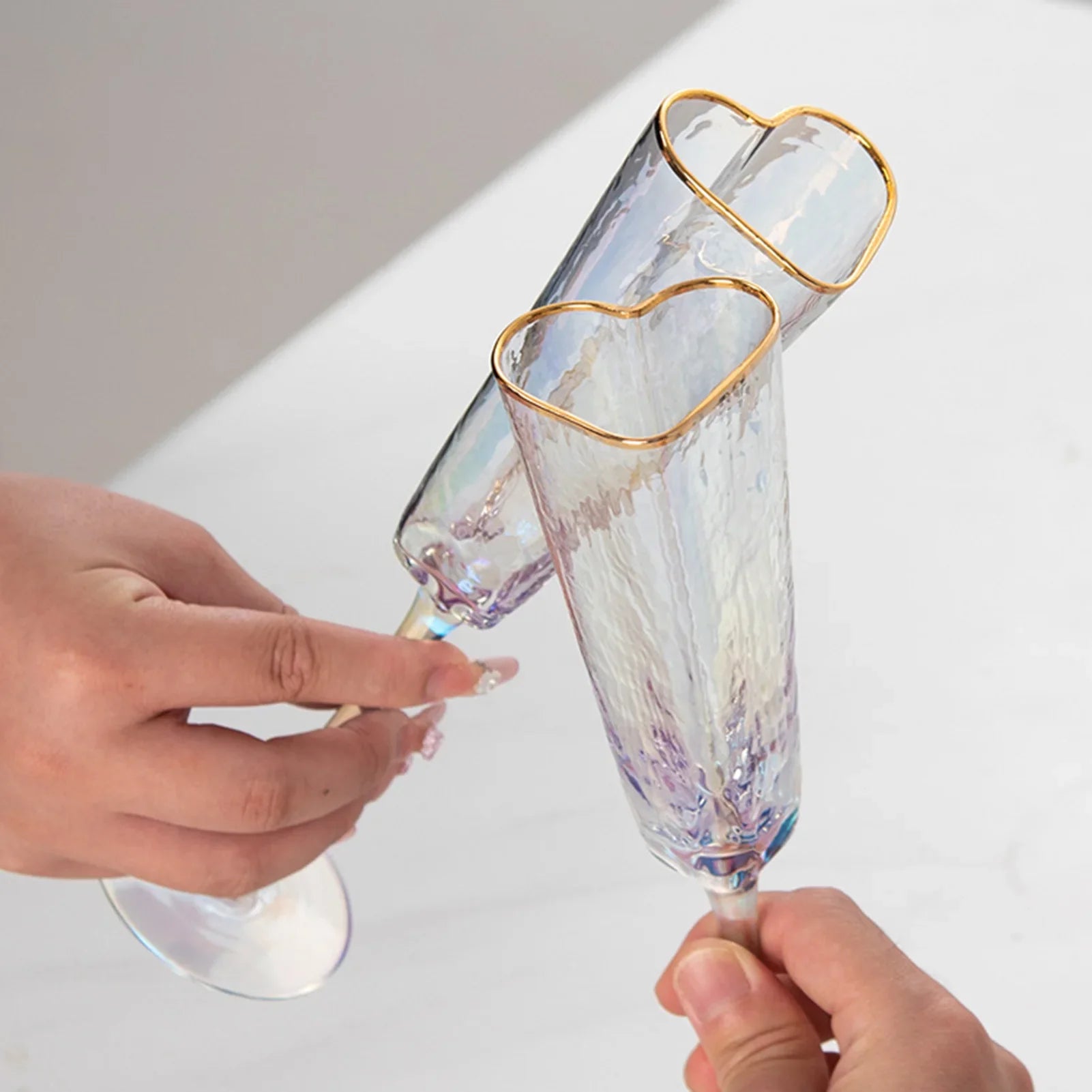 Heart Shaped Champagne Flute | Gold Rim Stemmed Glass Celebrations-Glass-Homefinn
