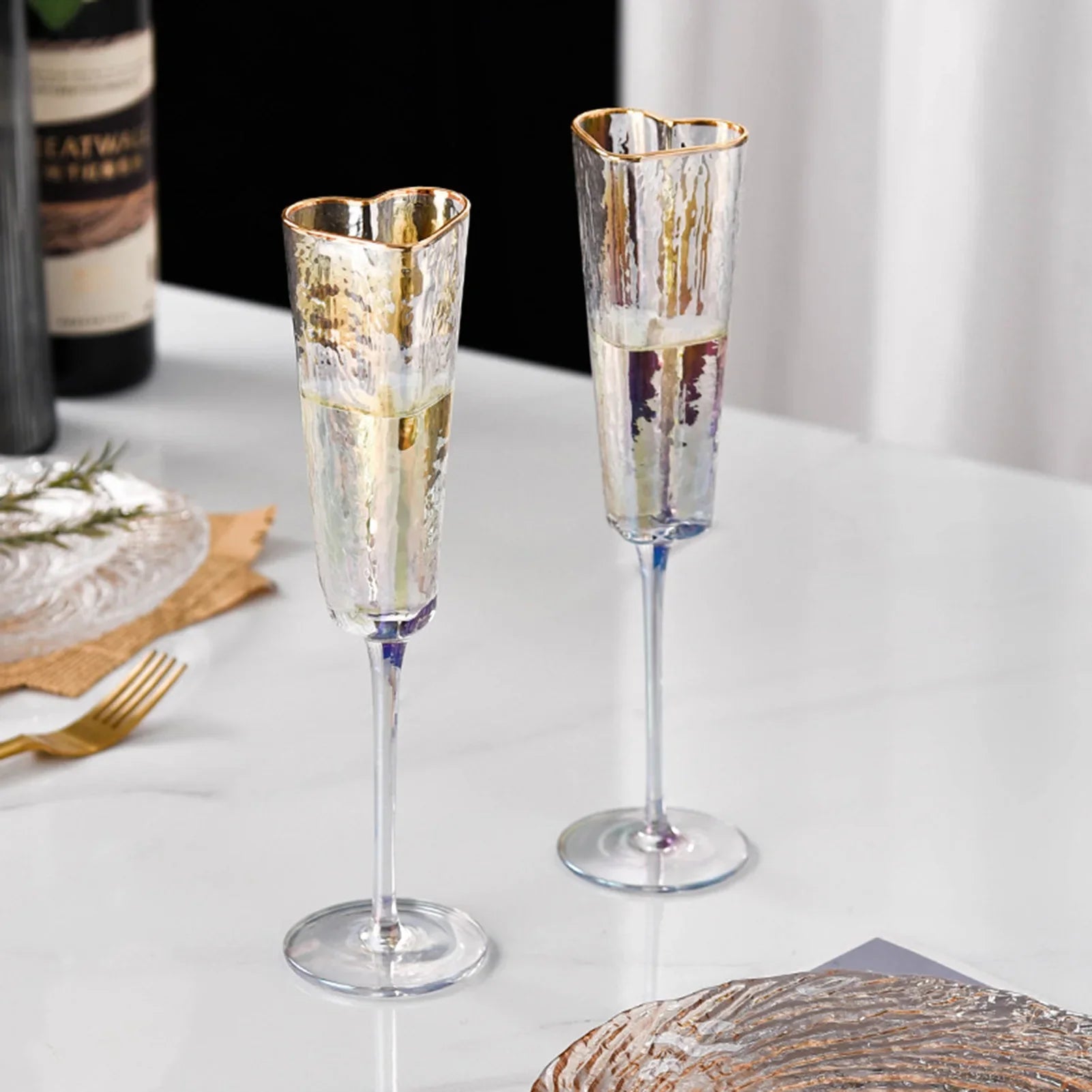 Heart Shaped Champagne Flute | Gold Rim Stemmed Glass Celebrations-Glass-Homefinn