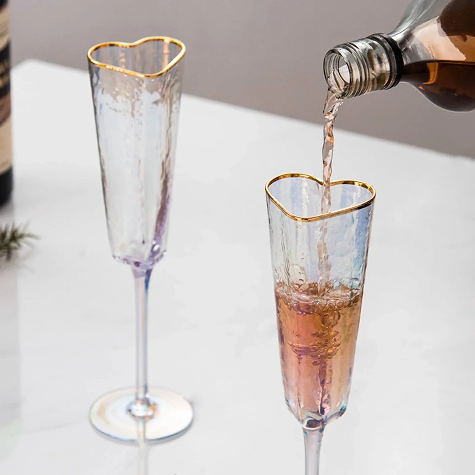 Heart Shaped Champagne Flute | Gold Rim Stemmed Glass Celebrations-Glass-Homefinn