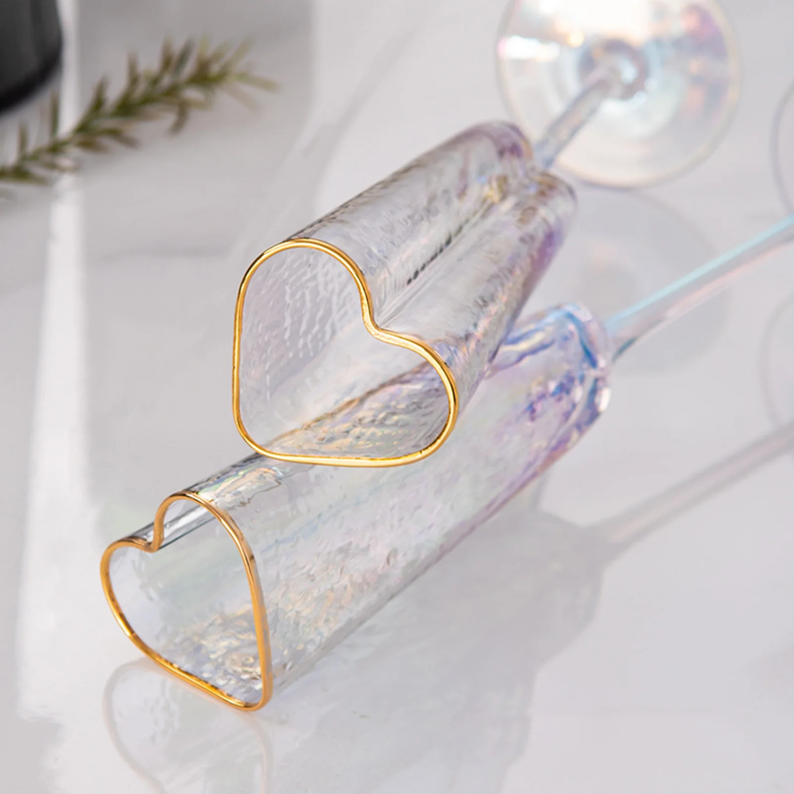 Heart Shaped Champagne Flute | Gold Rim Stemmed Glass Celebrations-Glass-Homefinn