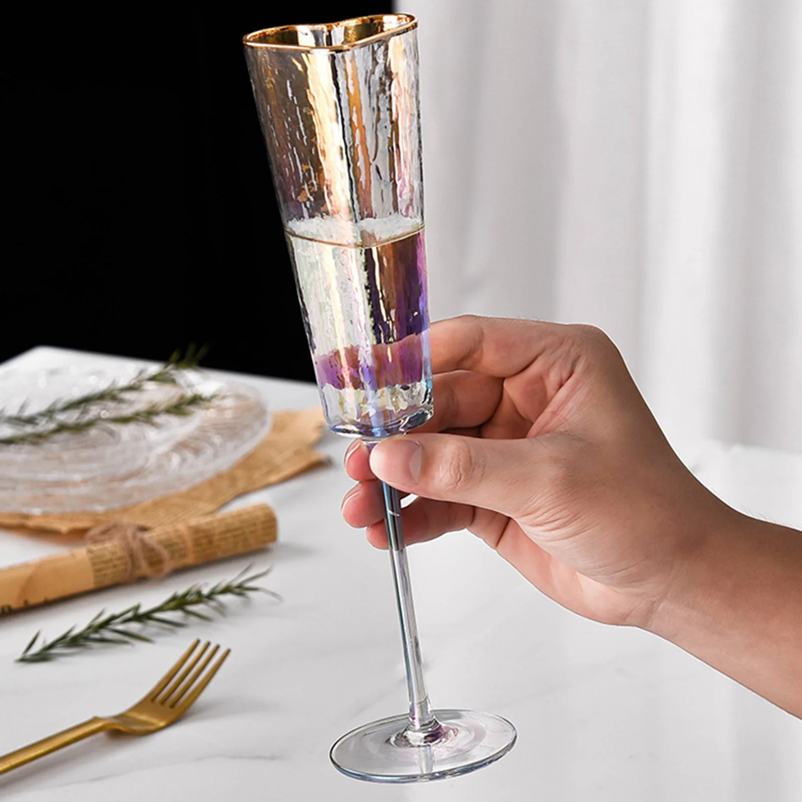 Heart Shaped Champagne Flute | Gold Rim Stemmed Glass Celebrations-Glass-Homefinn