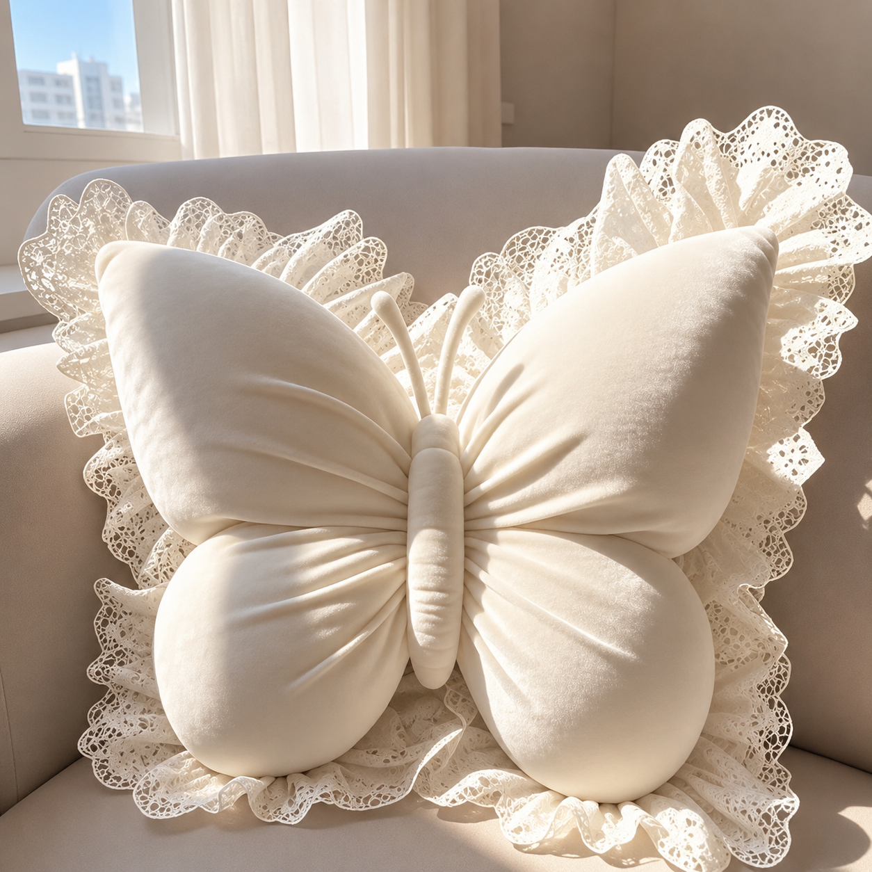 Butterfly Cushion | Lace Ruffle Trim · Homefinn
