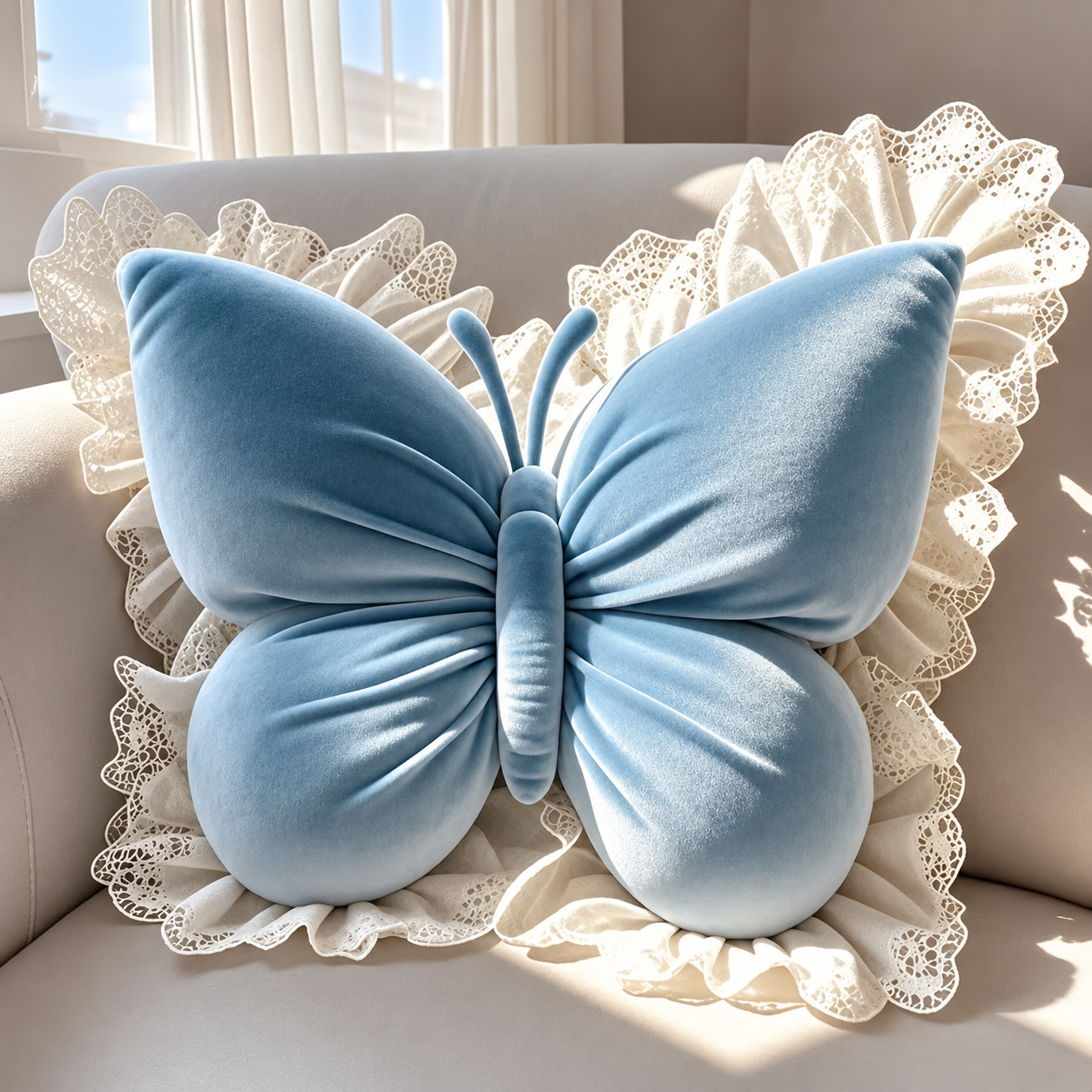 Butterfly Cushion | Lace Ruffle Trim · Homefinn