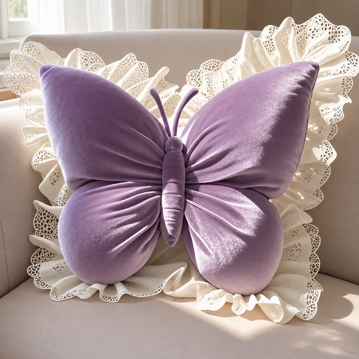 Butterfly Cushion | Lace Ruffle Trim · Homefinn