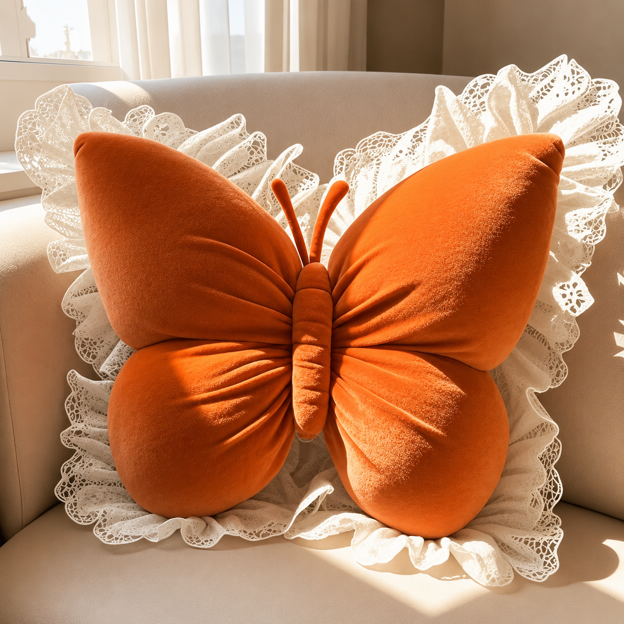 Butterfly Cushion | Lace Ruffle Trim · Homefinn