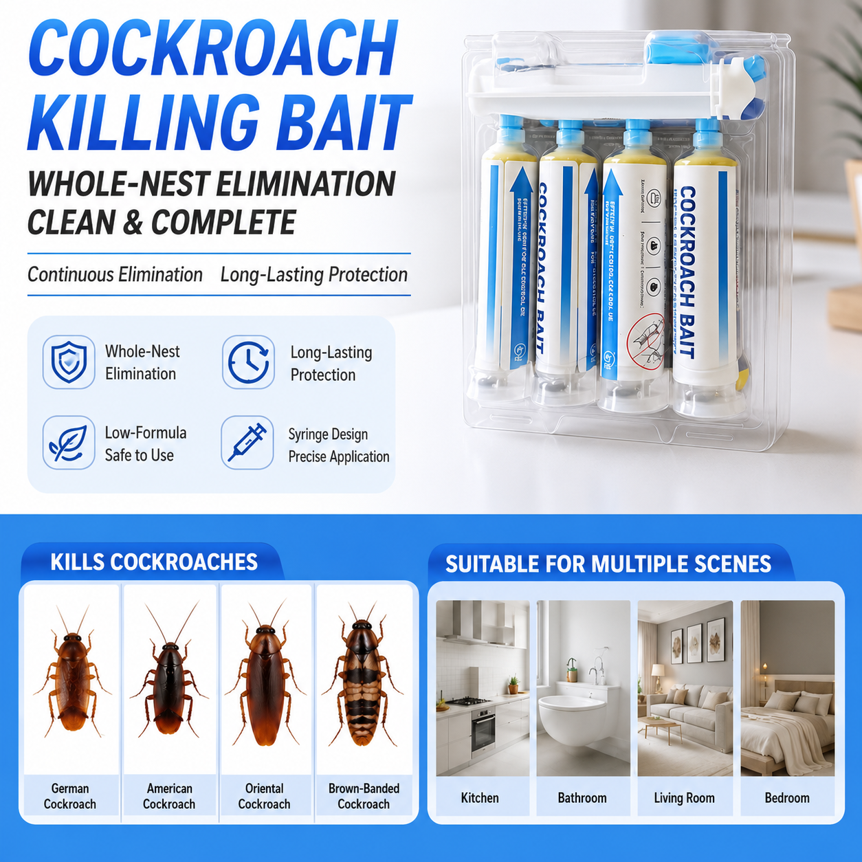 Cockroach Bait Gel Kit | Multi Tube Formula Application Syringe Indoor Control-Pest Control-Homefinn