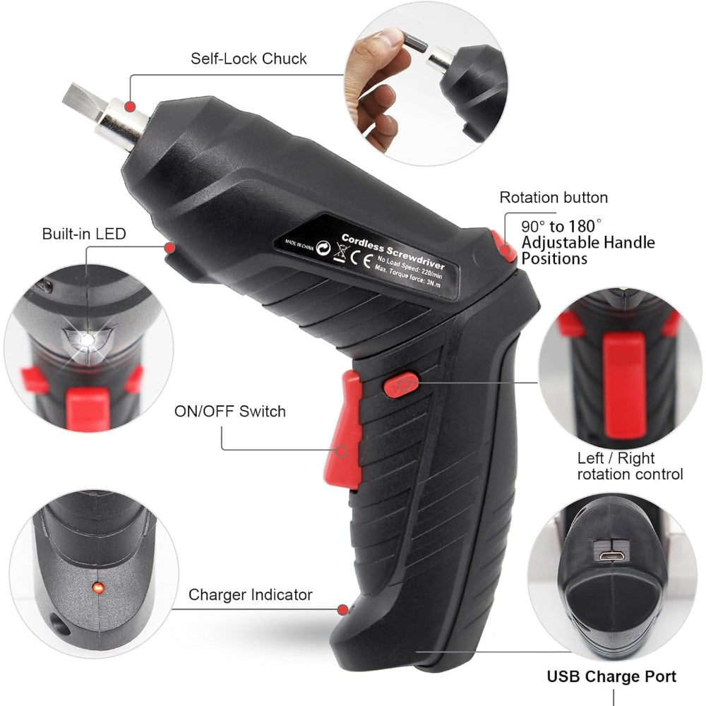 Cordless Electric Screwdriver | Pivoting Head · Homefinn