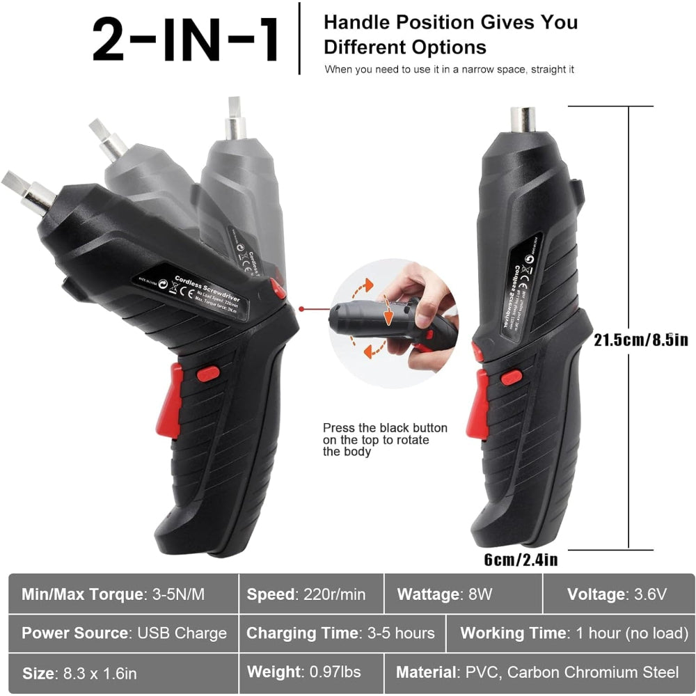 Cordless Electric Screwdriver | Pivoting Head · Homefinn