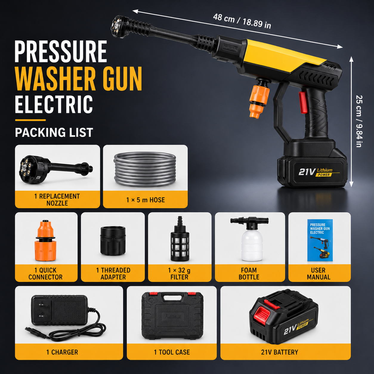 Cordless High Pressure Washer Gun | Portable Handheld Power Cleaner • Homefinn