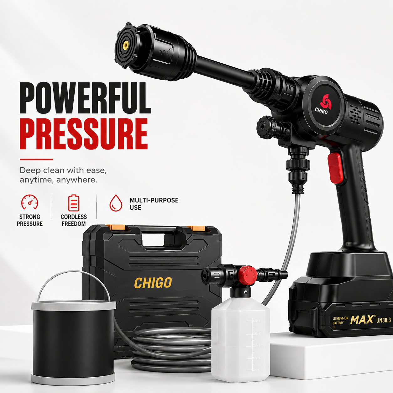Cordless Pressure Washer | Self Priming Foam Cleaning Kit • Homefinn
