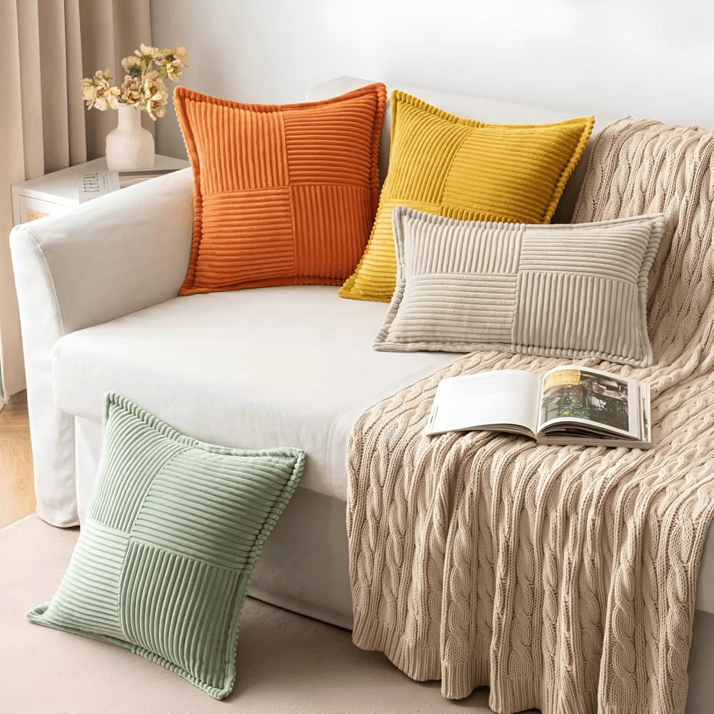 Corduroy Cushion Cover | Striped Patchwork · Homefinn