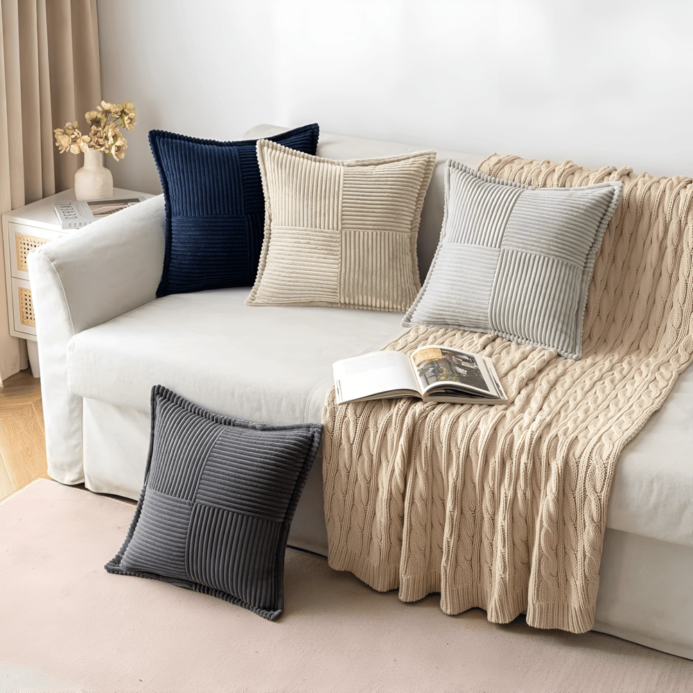 Corduroy Cushion Cover | Striped Patchwork · Homefinn